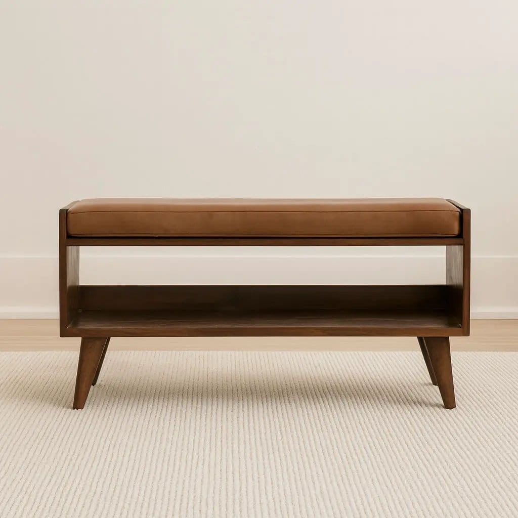 Solid Wood Bench With Upholstered Sea | 3 Pieces | Mango Wood | Home
