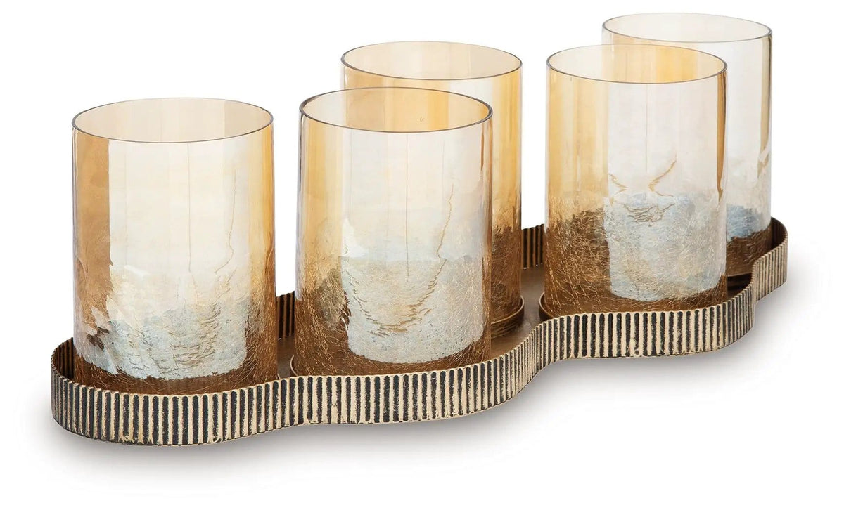 Evereton Candle Holder | 19.75 x 8.25 x 6.63 in | Glass & Metal | Antique Gold Finish