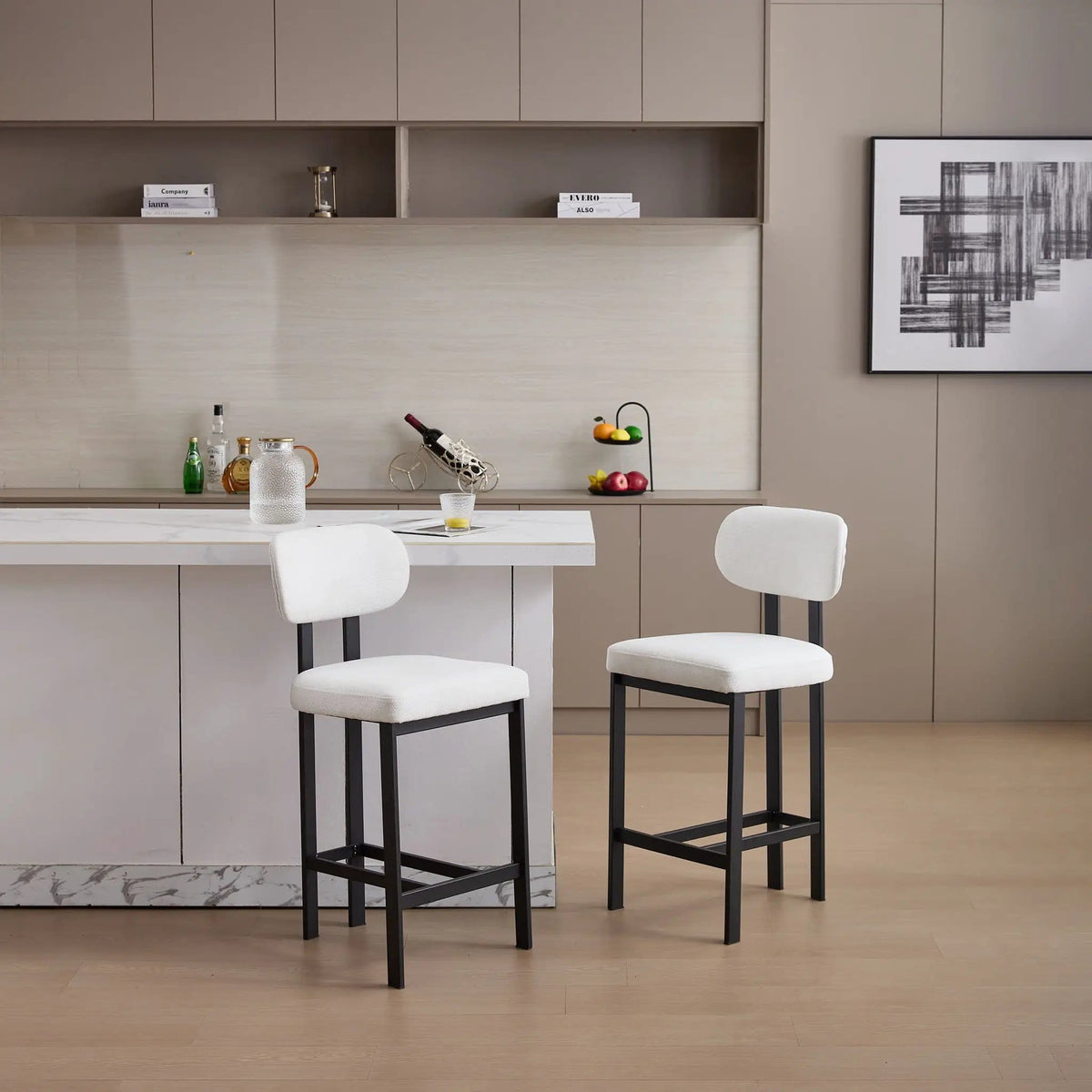 Modern Counter Height Stools (Set of 2) | 2 Pieces | Fabric & Metal | Home