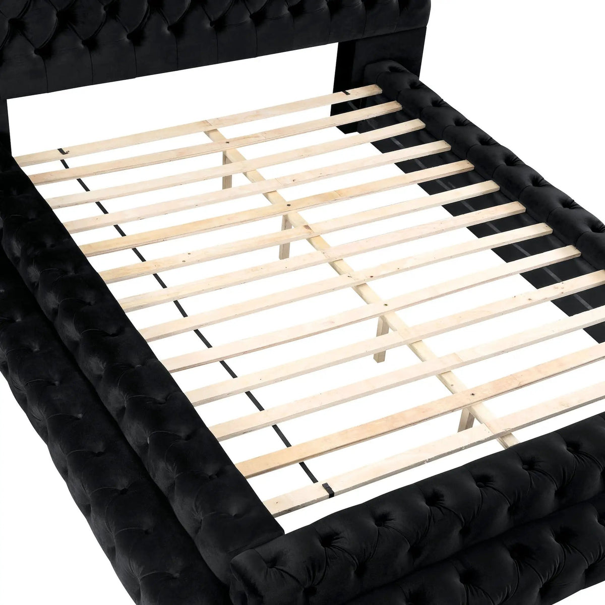 Tufted Platform Bed | Oversized Headboard | Fully Upholstered Frame | Glam Design