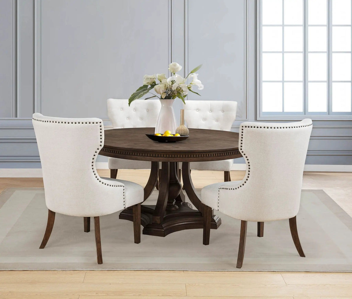 Ridgewell 5-piece Round Pedestal Dining Set Dark | 5-Piece Set | Rubberwood & Engineered Wood | Oak