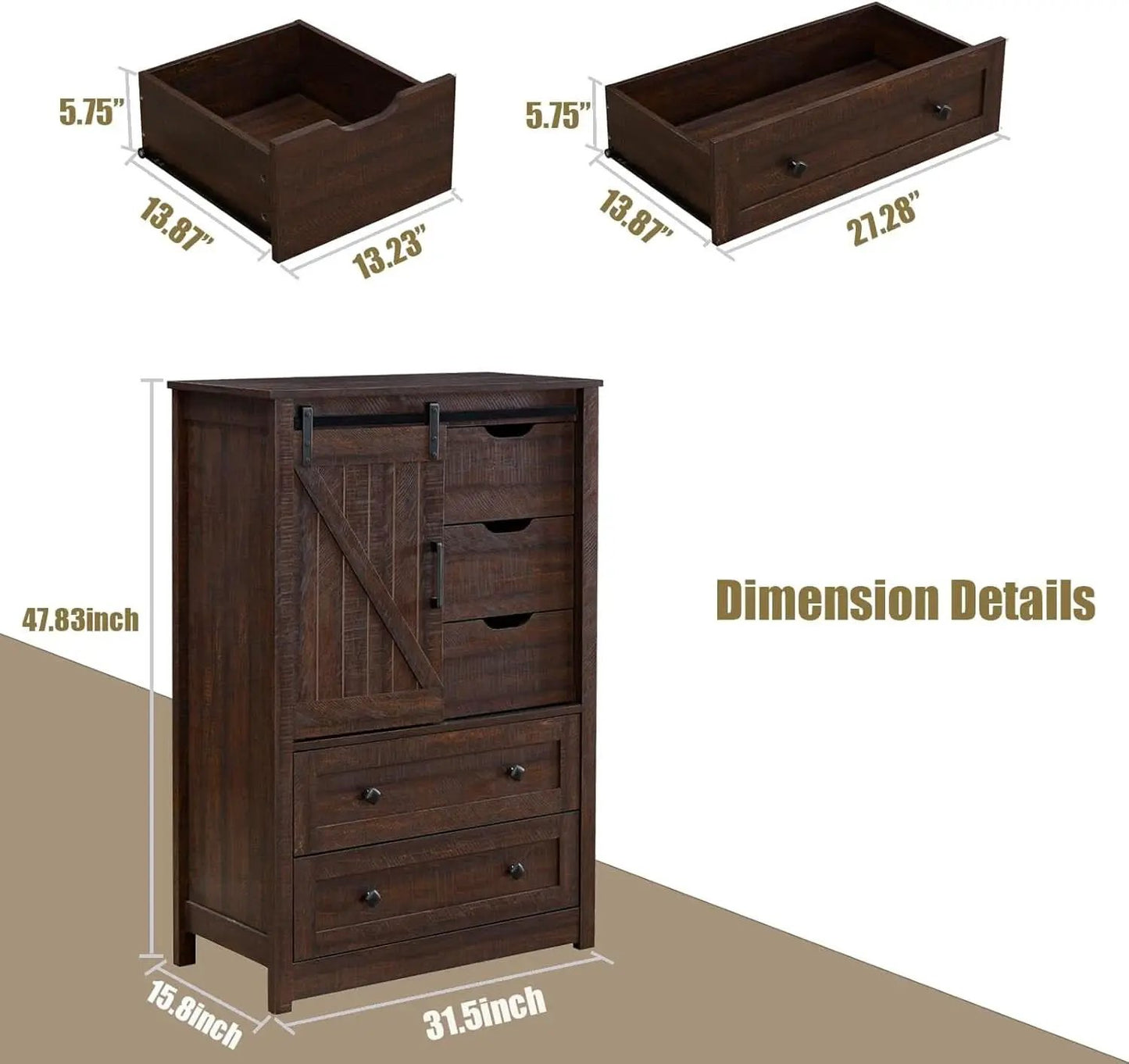 Espresso Dresser With FiveDrawers Sliding Barn Doors from PriceLows™