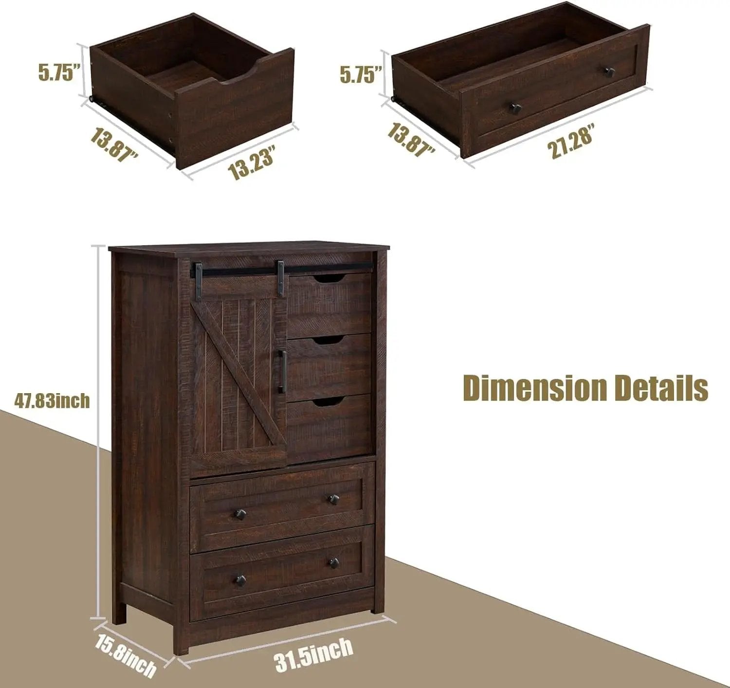 Espresso Dresser With FiveDrawers Sliding Barn Doors from PriceLows™