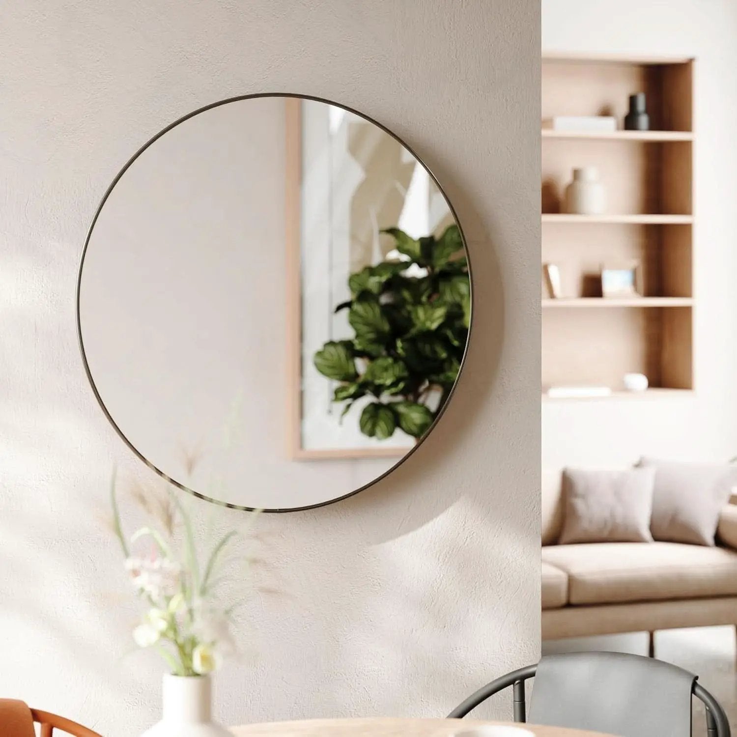 34 Inch Circle Mirror Titanium Finish For Entryways from PriceLows™