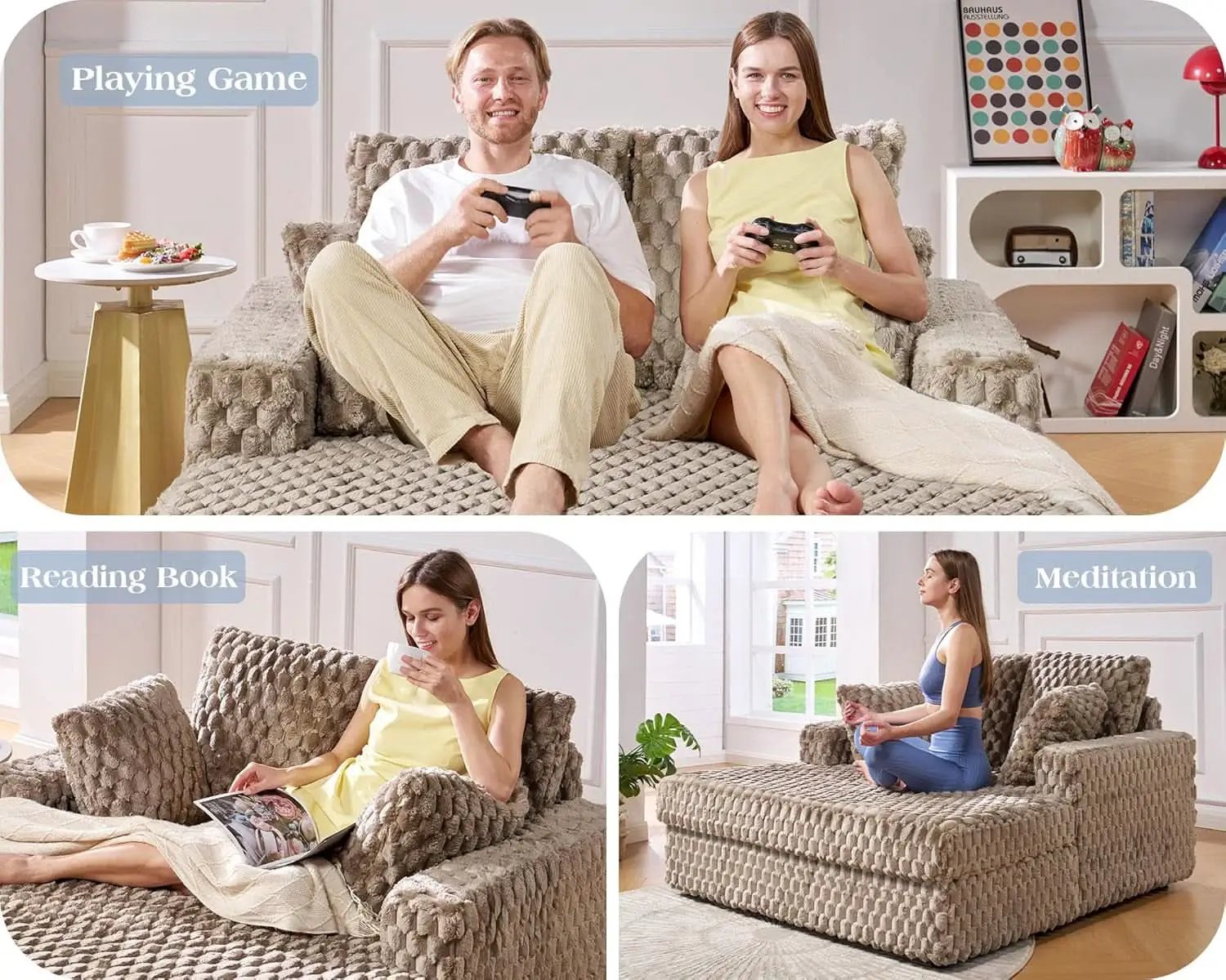 Brown Plush Sleeper Chair 53Inch Chaise Lounge With Pillows from PriceLows™