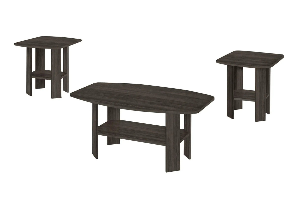 Brown Oak Coffee Table Set | Set Of 3 | Transitional Style | Rounded Shapes