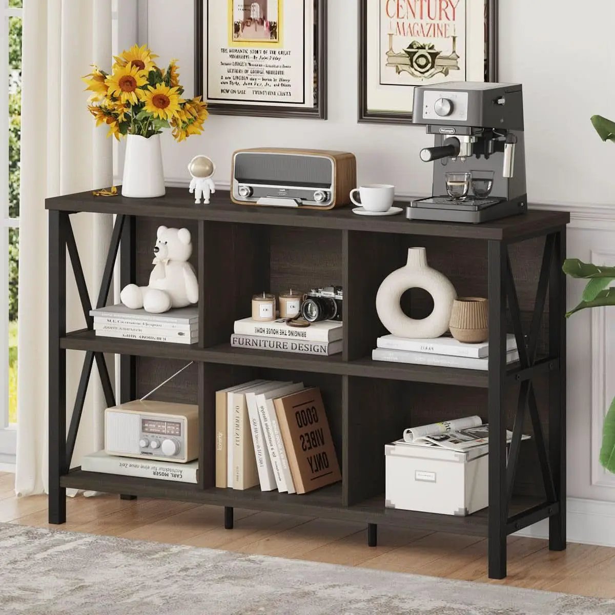 6 Cube Storage Organizer Bookcase Walnut Brown Living Room from PriceLows™