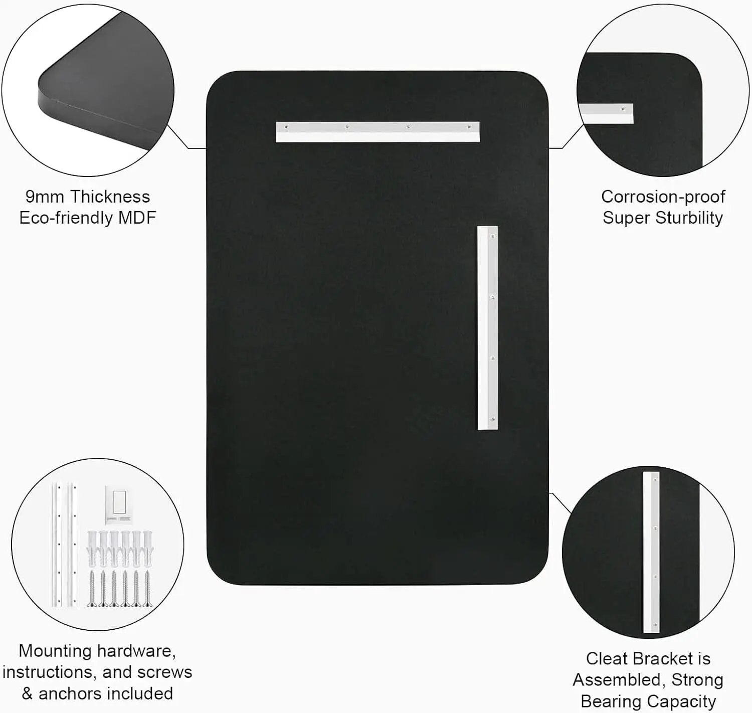 24x36 Inch Black Rounded Rectangle Bathroom Mirror With Anti Rust Stainless Steel Frame from PriceLows™