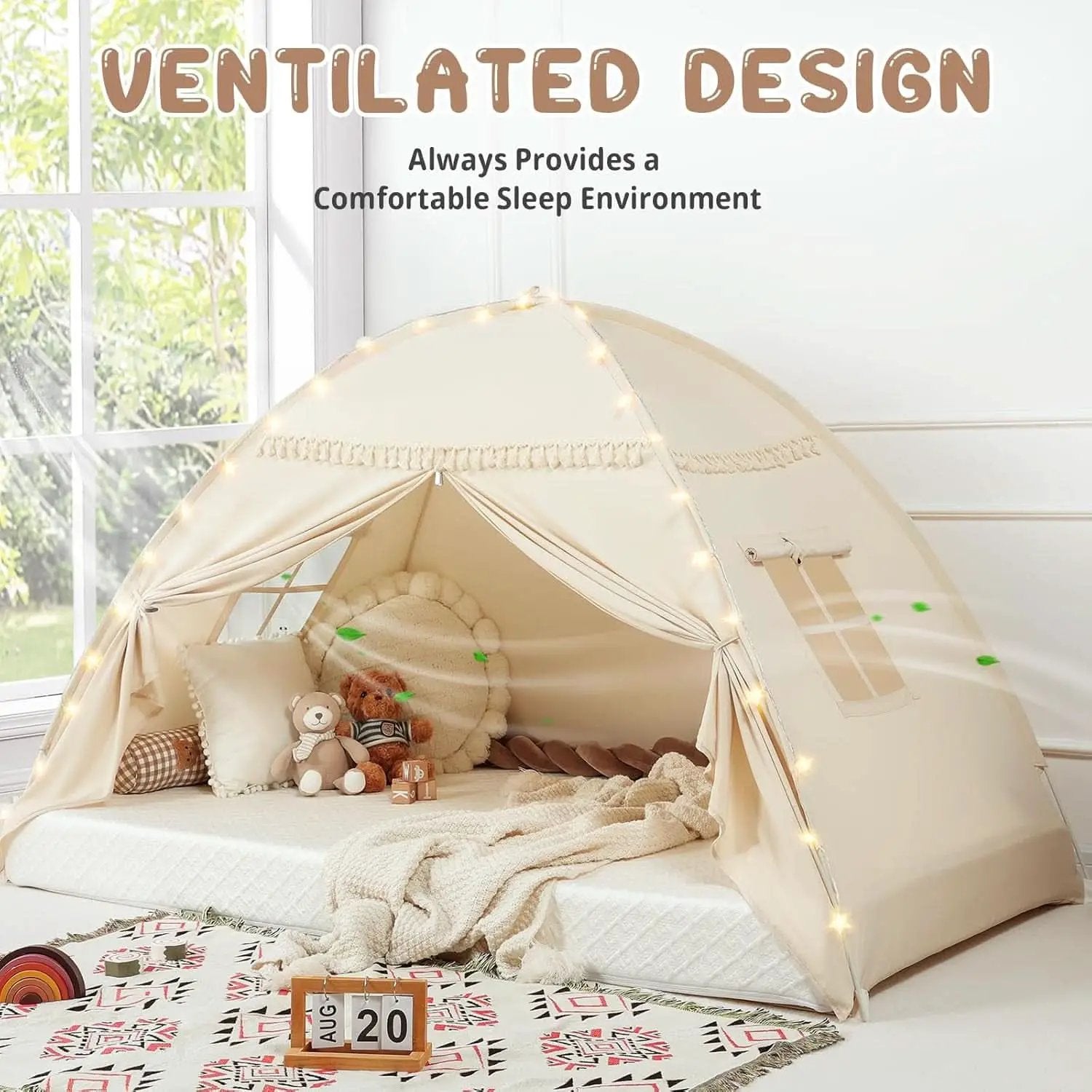 Golden Beige Premium Toddler Canopy Bed Tent Privacy from PriceLows™