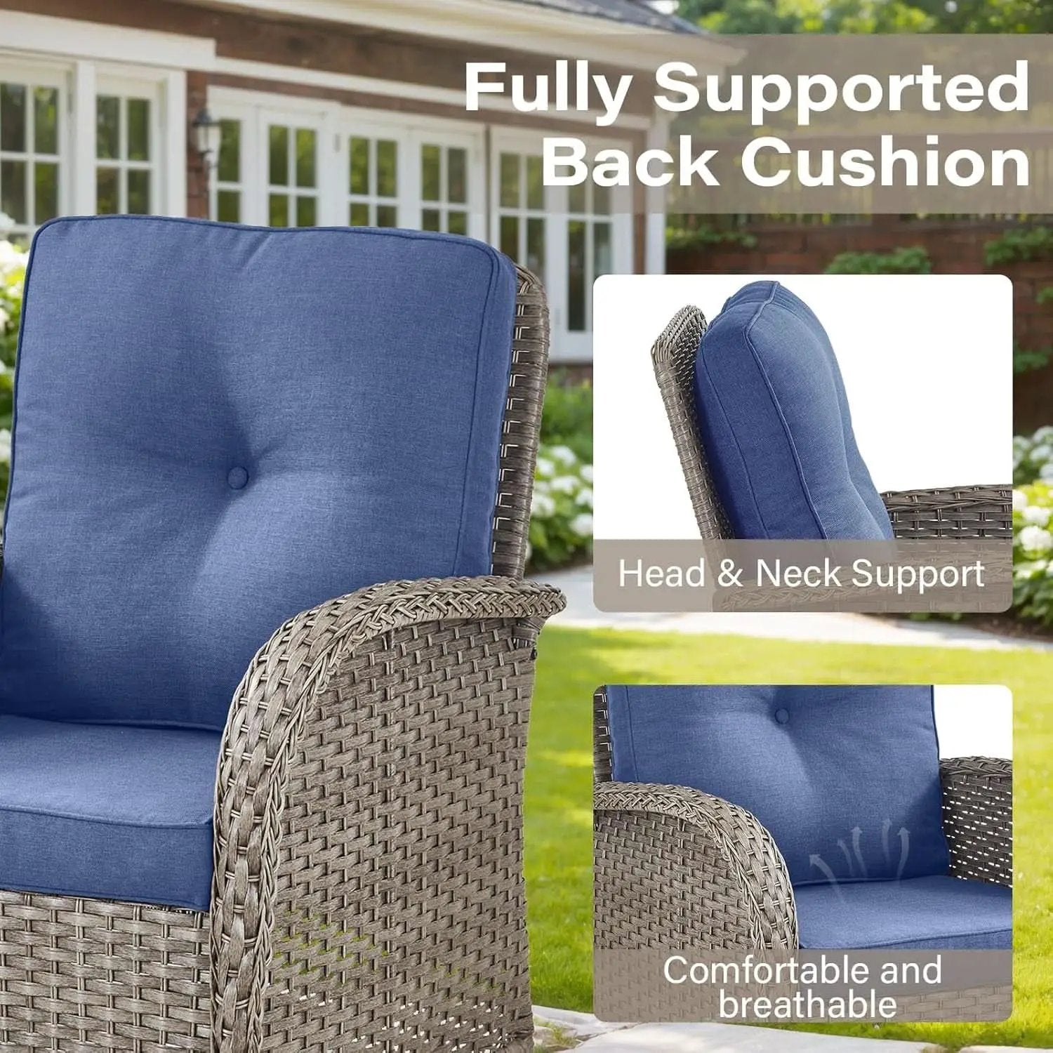 Outdoor Natural Wicker Swivel Patio Chairs Set With Glass Top Side Table from PriceLows™