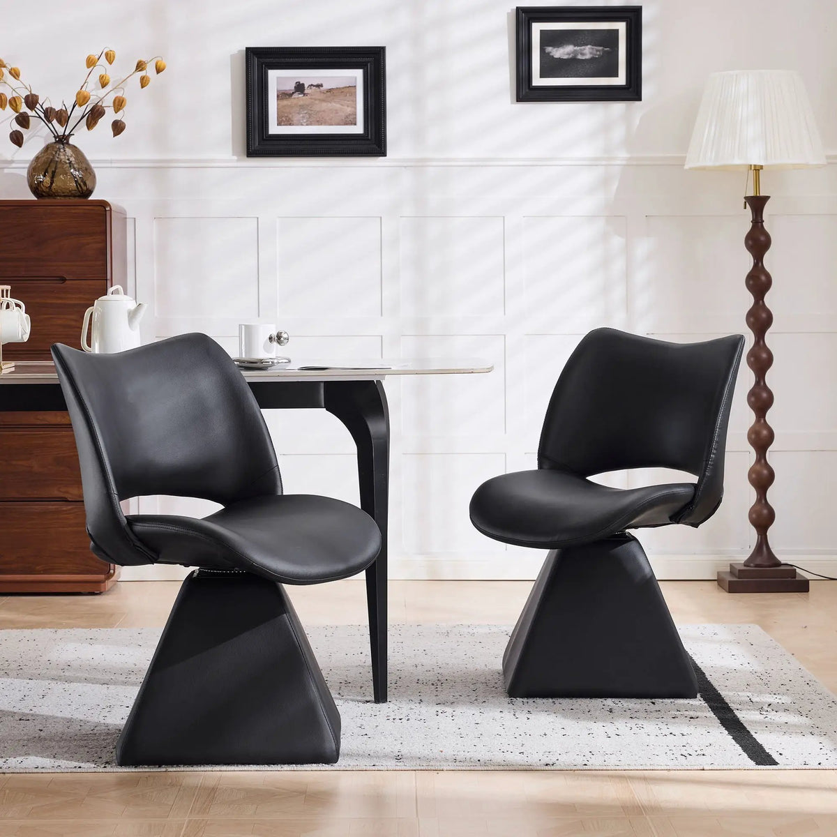 Modern Swivel Dining Chair | High Back | Faux Leather | Black