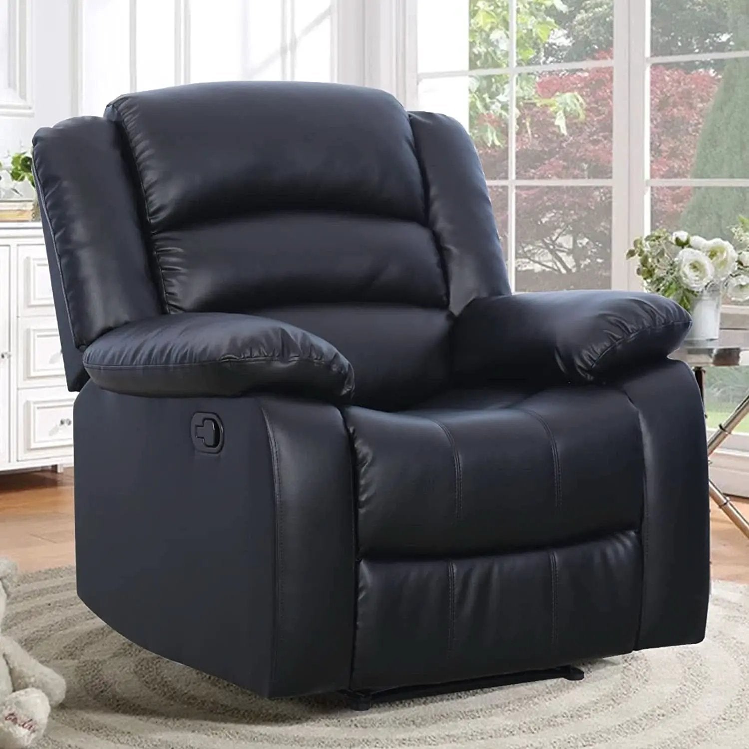 Black Bonded Leather Recliner With Overstuffed Arm And Back from PriceLows™
