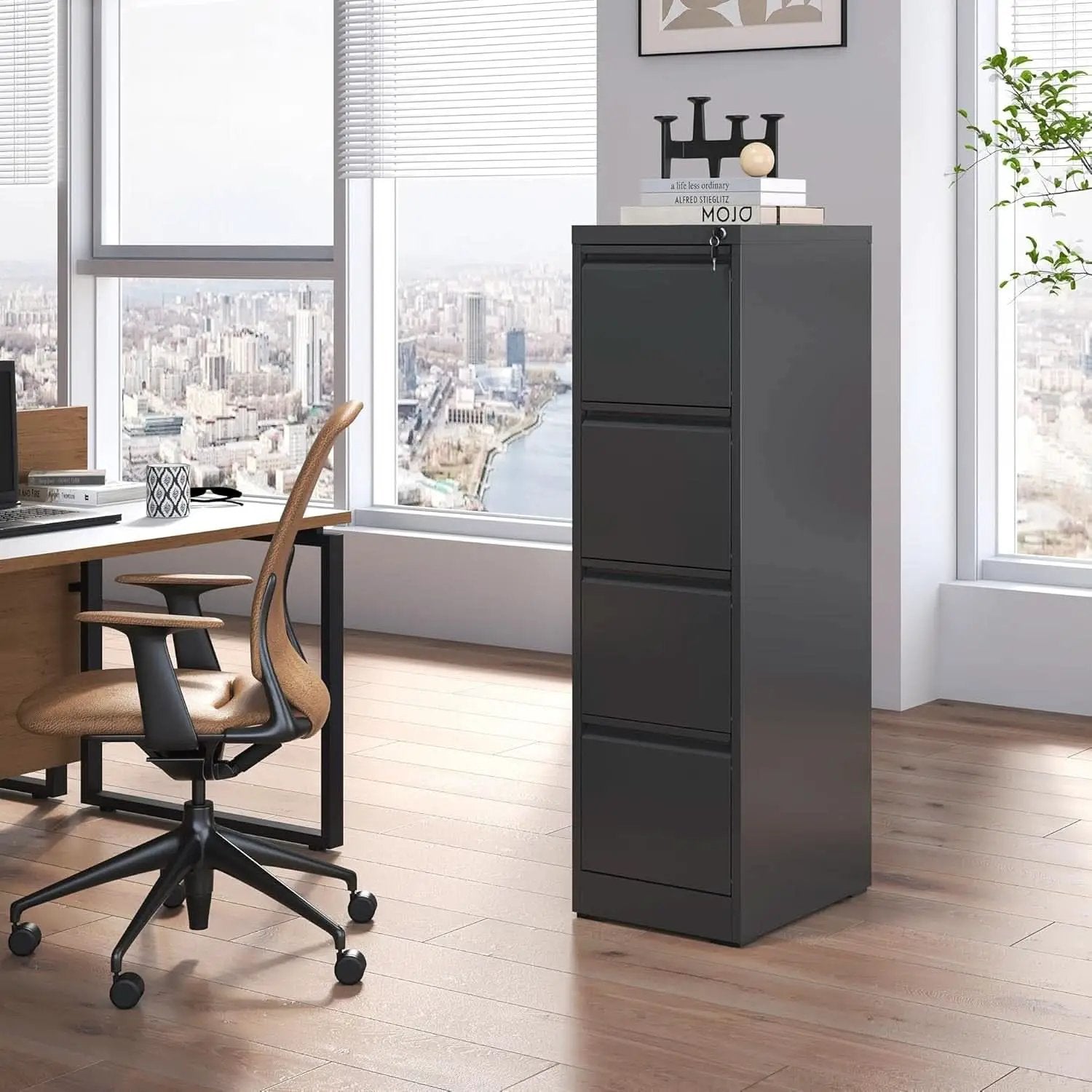 4 Drawer File Cabinet With Lock Black Metal Vertical Filing Cabinet from PriceLows™