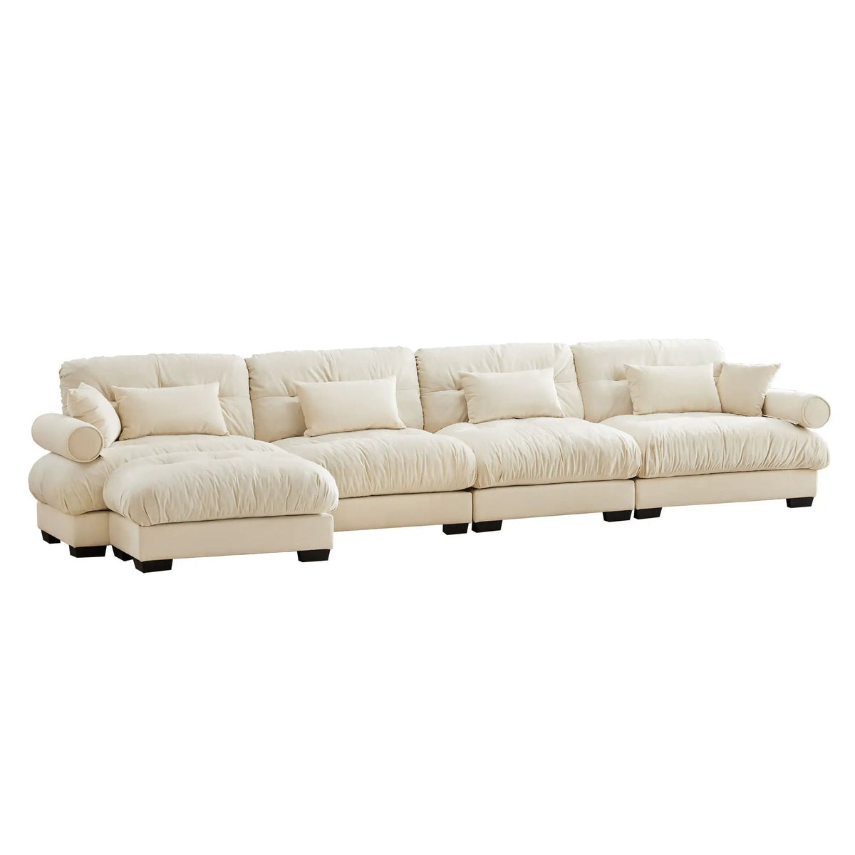 Modular Sectional Sofa | Deep Comfort Cushions | Vintage Fabric Ottoman
