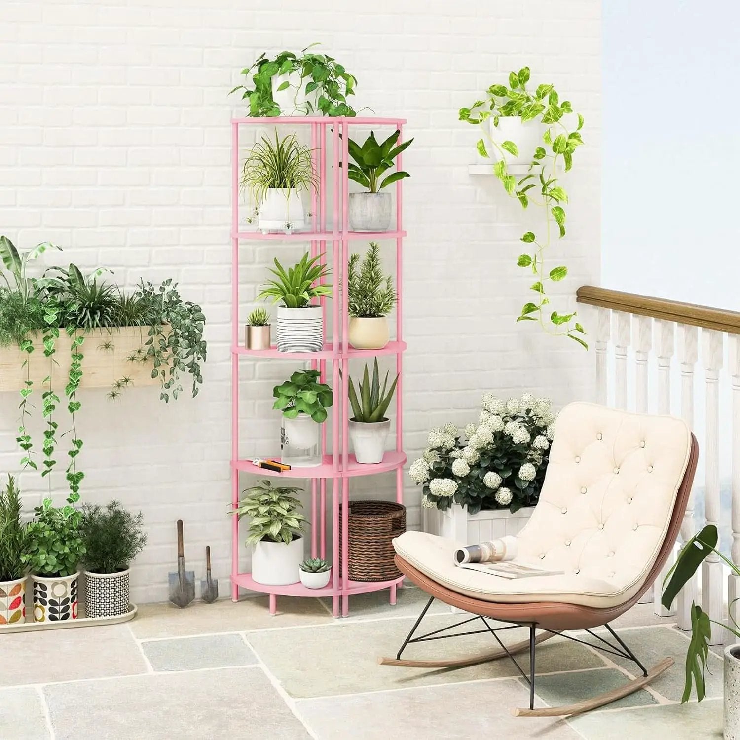 65 Inch Rustic Corner Shelf Stand 5 Tier Display Shelves from PriceLows™