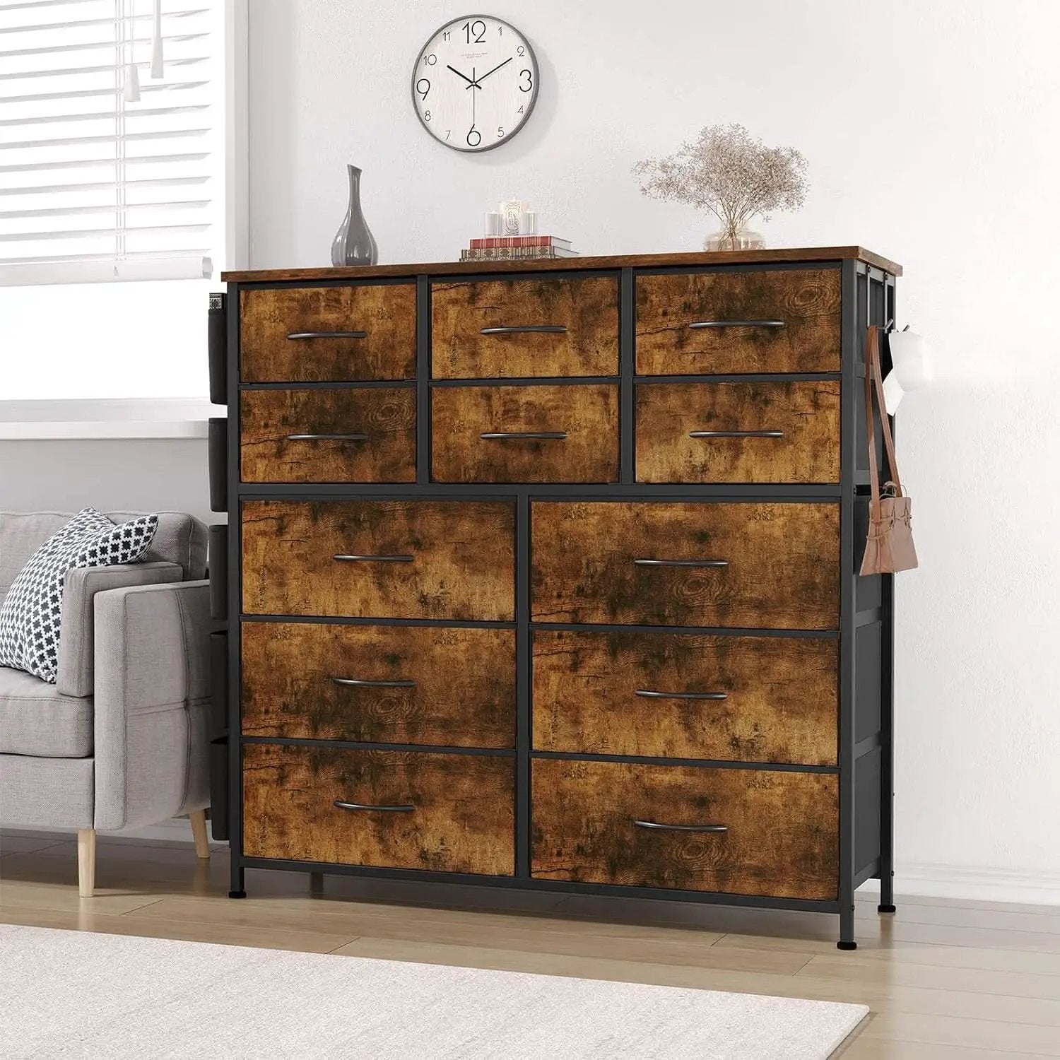 Brown Rustic Dresser With 12 Drawers Extra Storage from PriceLows™