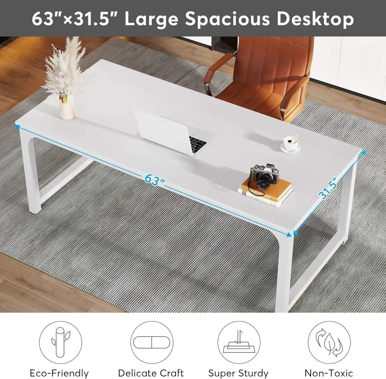 63 Inch White Executive Office Desk 31.5 Inch Wide from PriceLows™