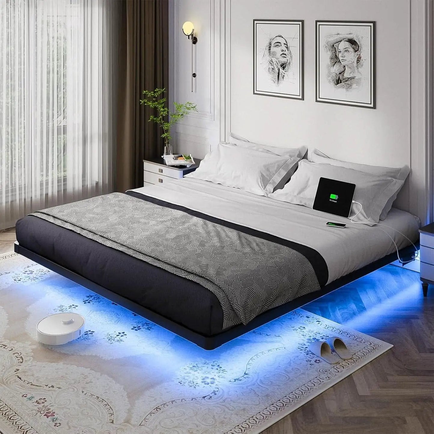 King Size Floating Bed Frame With Integrated LED Lighting from PriceLows™