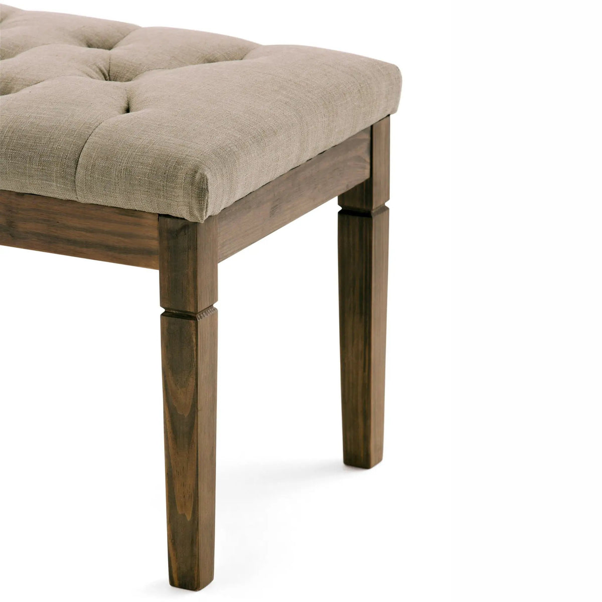 Waverly Upholstered Ottoman Bench | Tufting Detail | Carved Legs | Solid Wood Frame