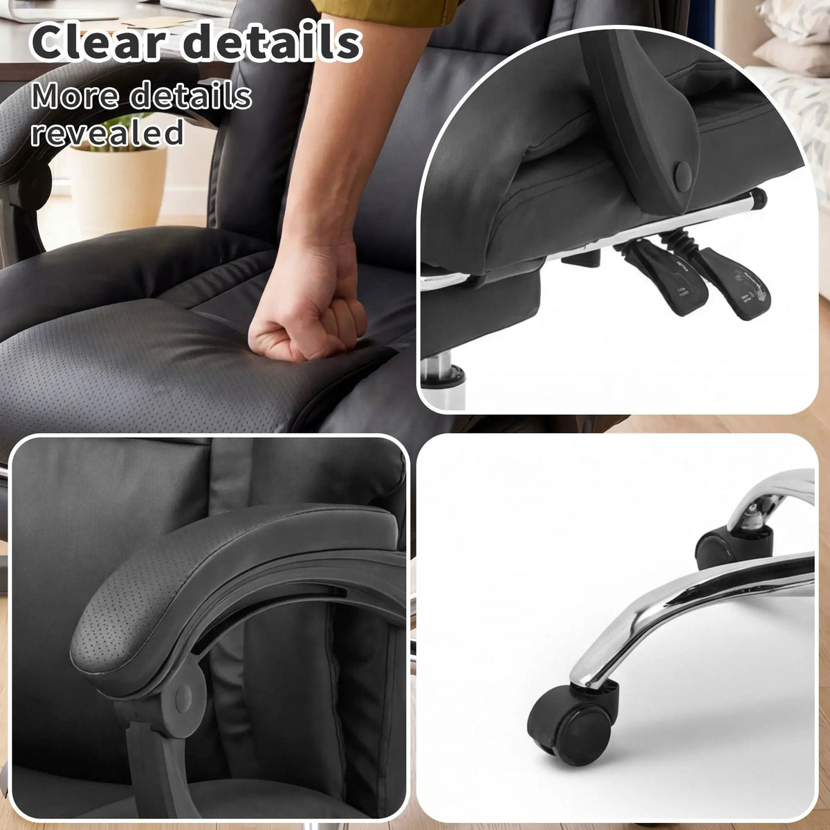 Executive Office Chair With Footrest | Adjustable Height | Reclining 135 Degree Tilt | Black