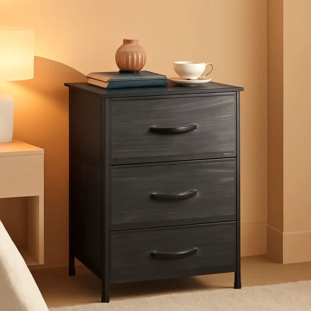 Bedroom Nightstand With Three Drawers Charcoal Black from PriceLows™