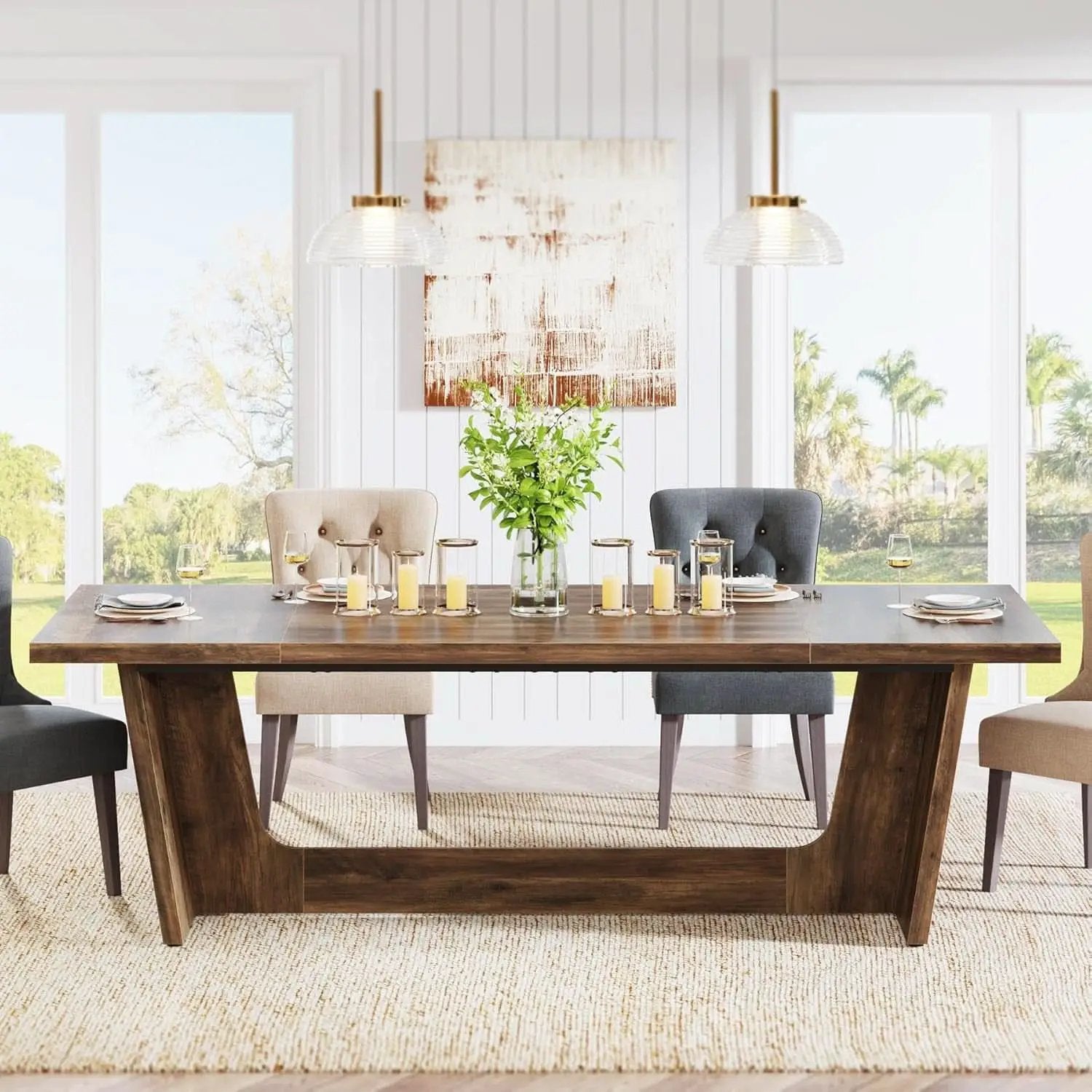 70 Inch Brown Solid Wood Rectangular Dining Table Seats Six from PriceLows™