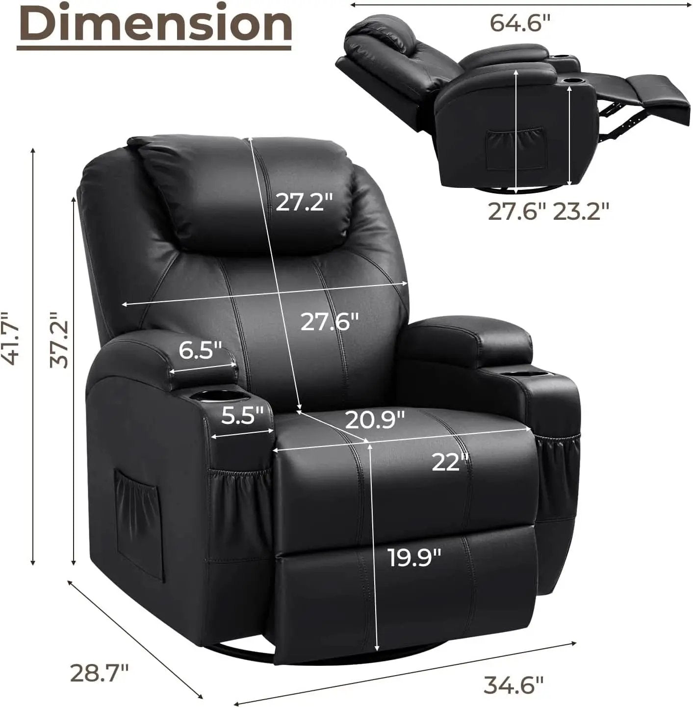 Leather Rocking Recliner With Massage And Heat Swivel from PriceLows™