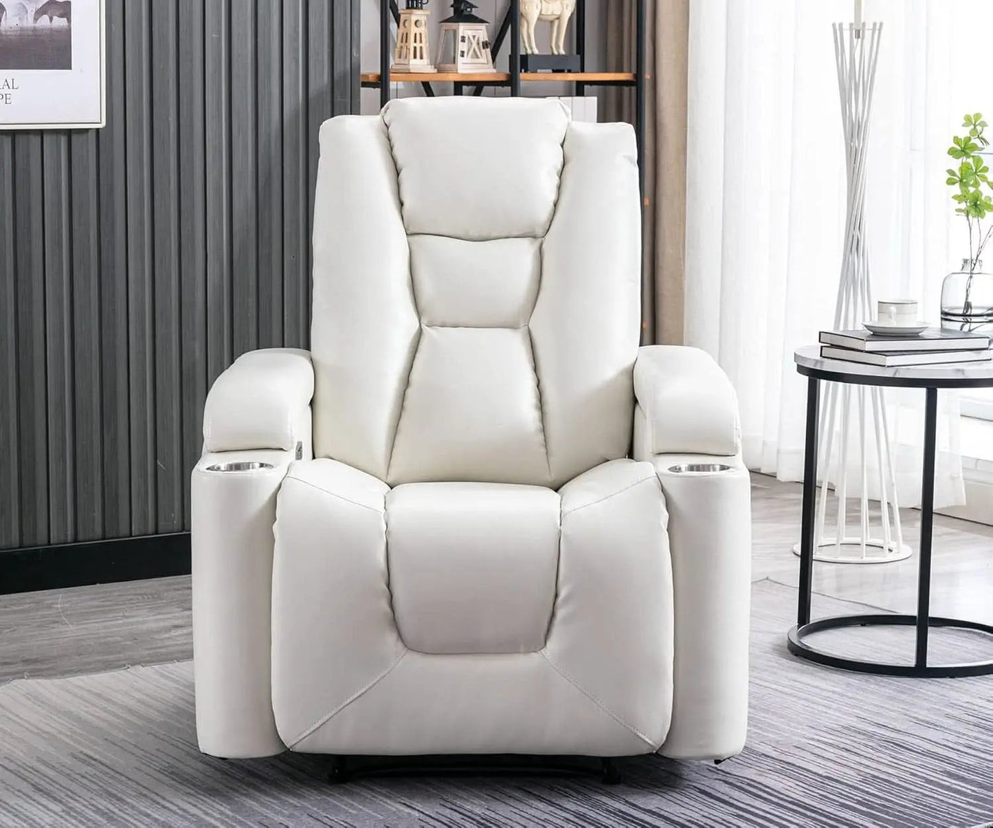Cream White Power Recliner Chair With USB Ports And Hidden Storage from PriceLows™