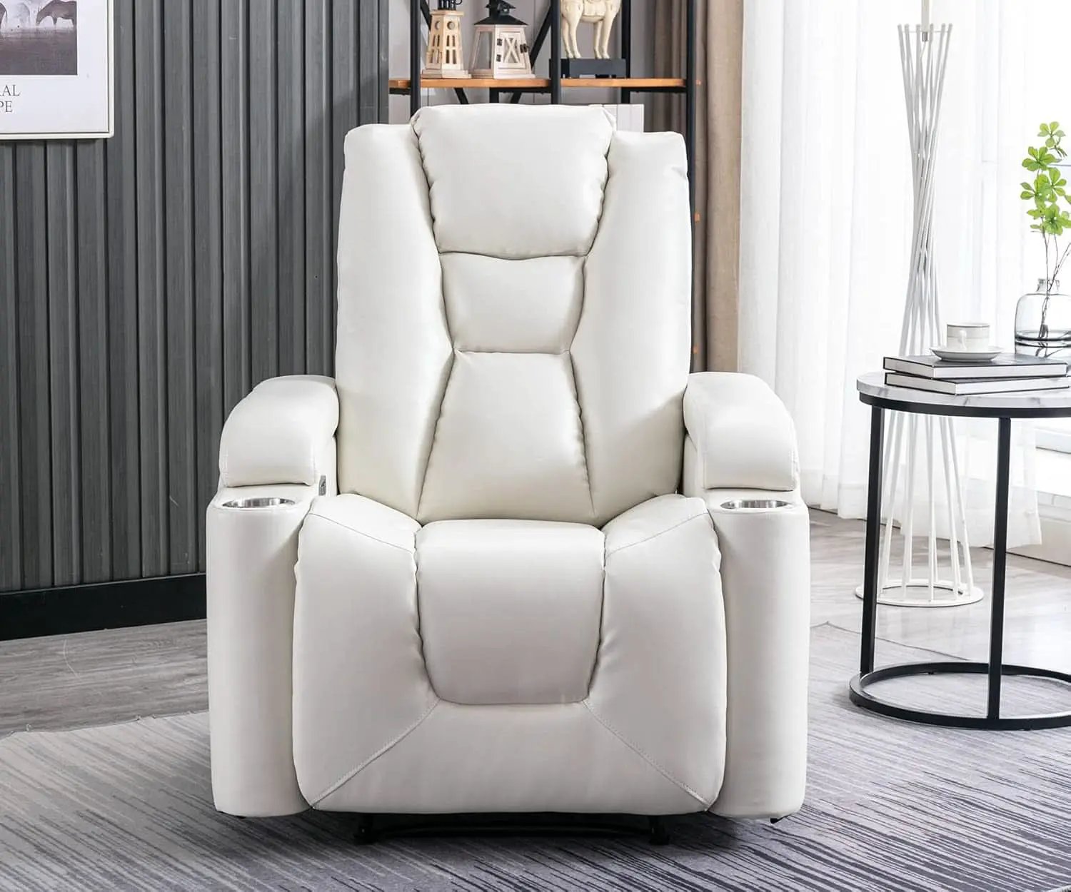 Cream White Power Recliner Chair With USB Ports And Hidden Storage from PriceLows™