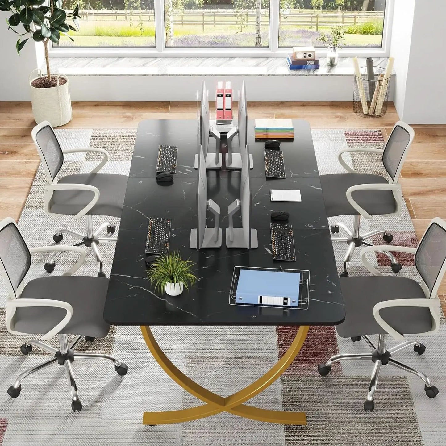 Executive Desk 63 Inch Wide Black And Gold Office Desk from PriceLows™
