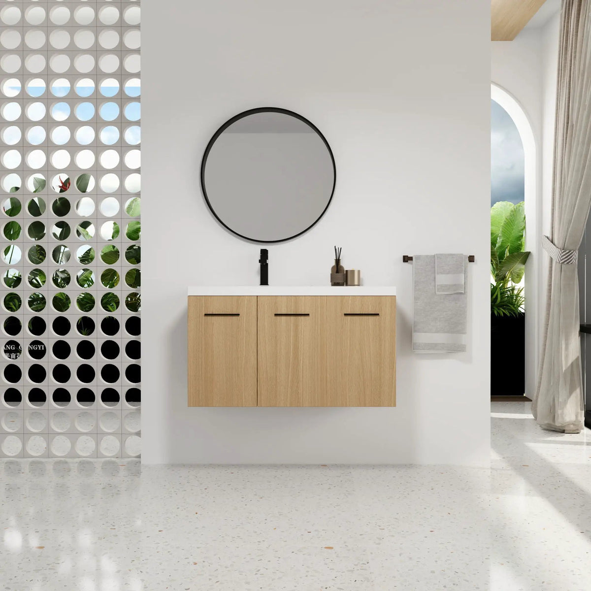 Wall Mounted Floating Bathroom Vanity | 3 Door Modular | Gel Coat Sink