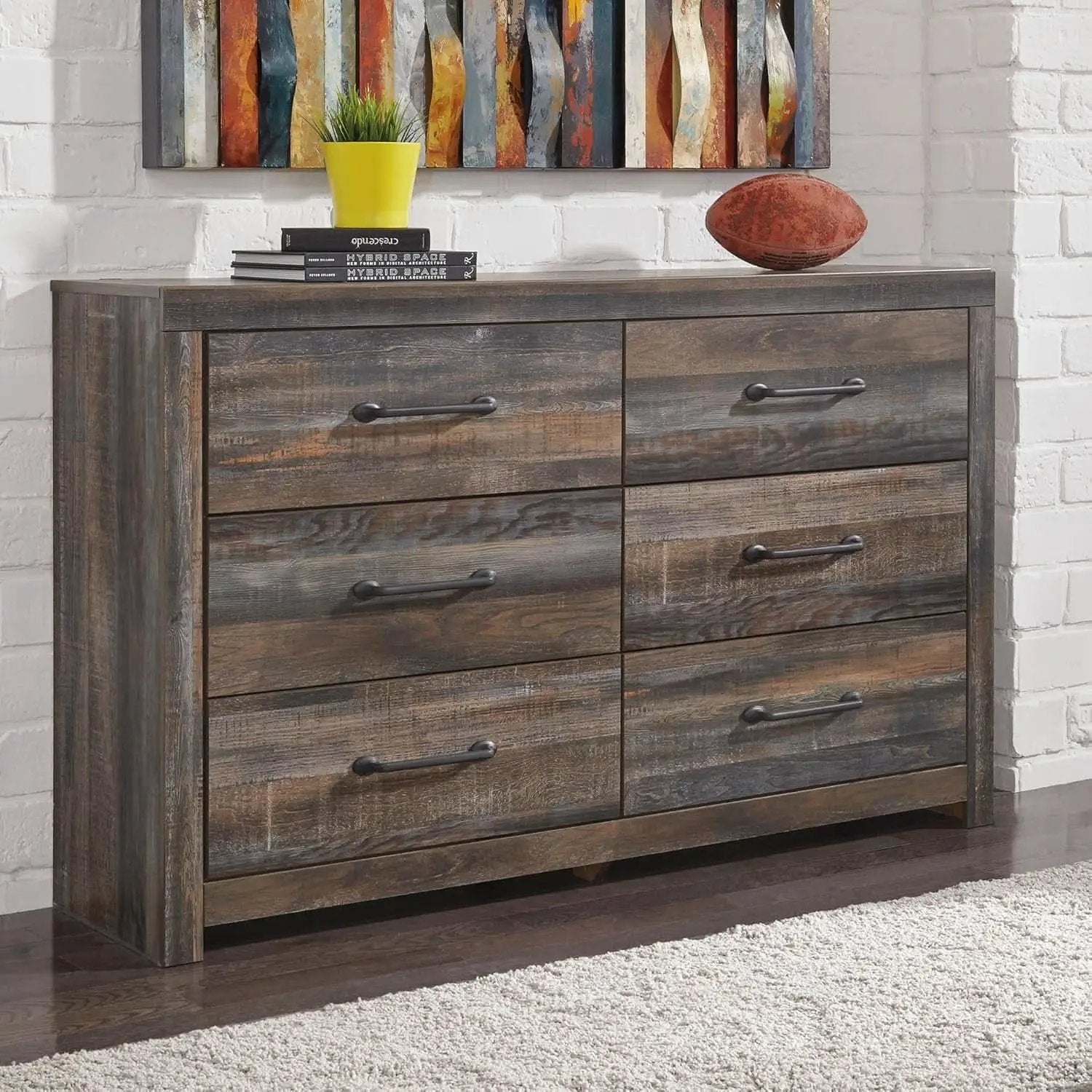 Rusticated Six Drawer Dresser Weathered Brown Bedroom from PriceLows™