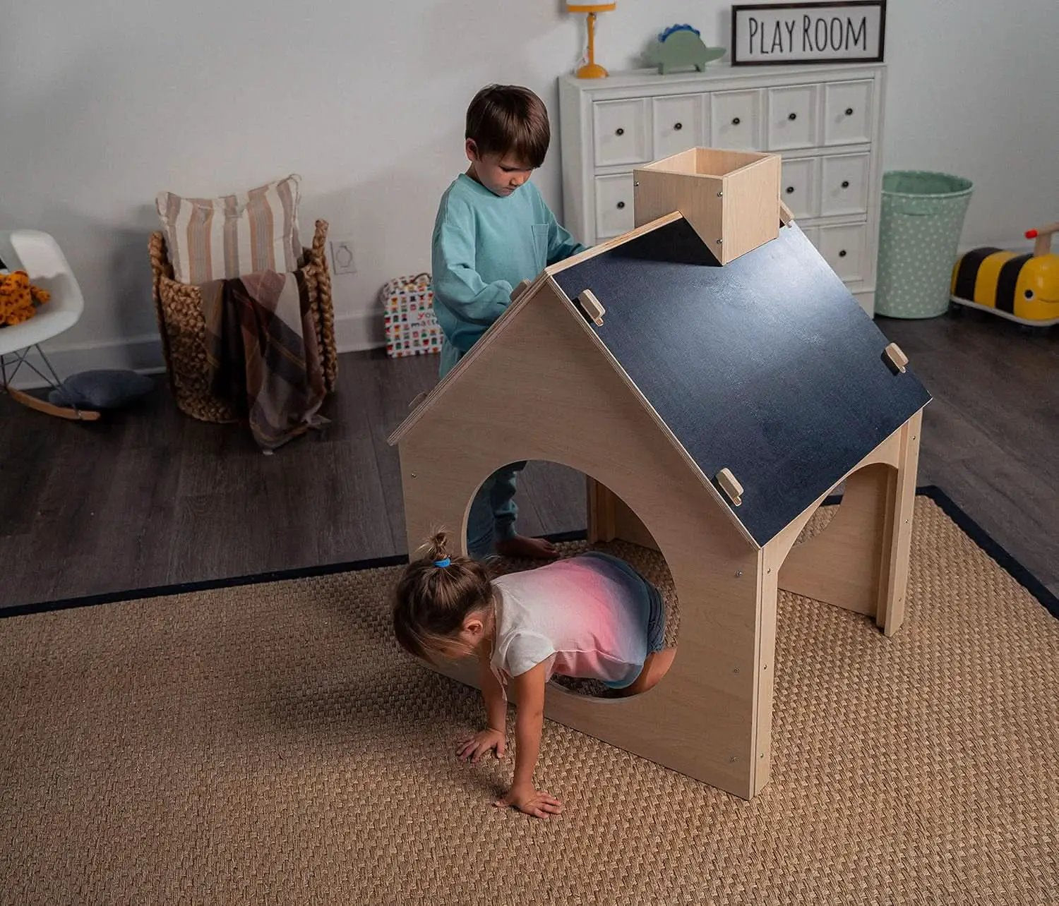Indoor Montessori Wooden Playhouse With Chalkboard from PriceLows™