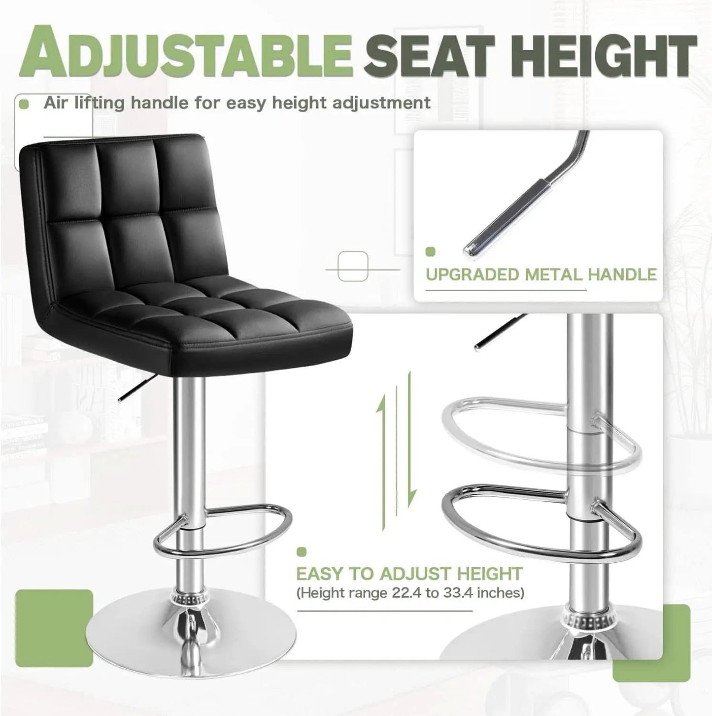 Bar Stools Set Of 2 Black PU Leather Swivel Adjustable Counter Height from PriceLows™