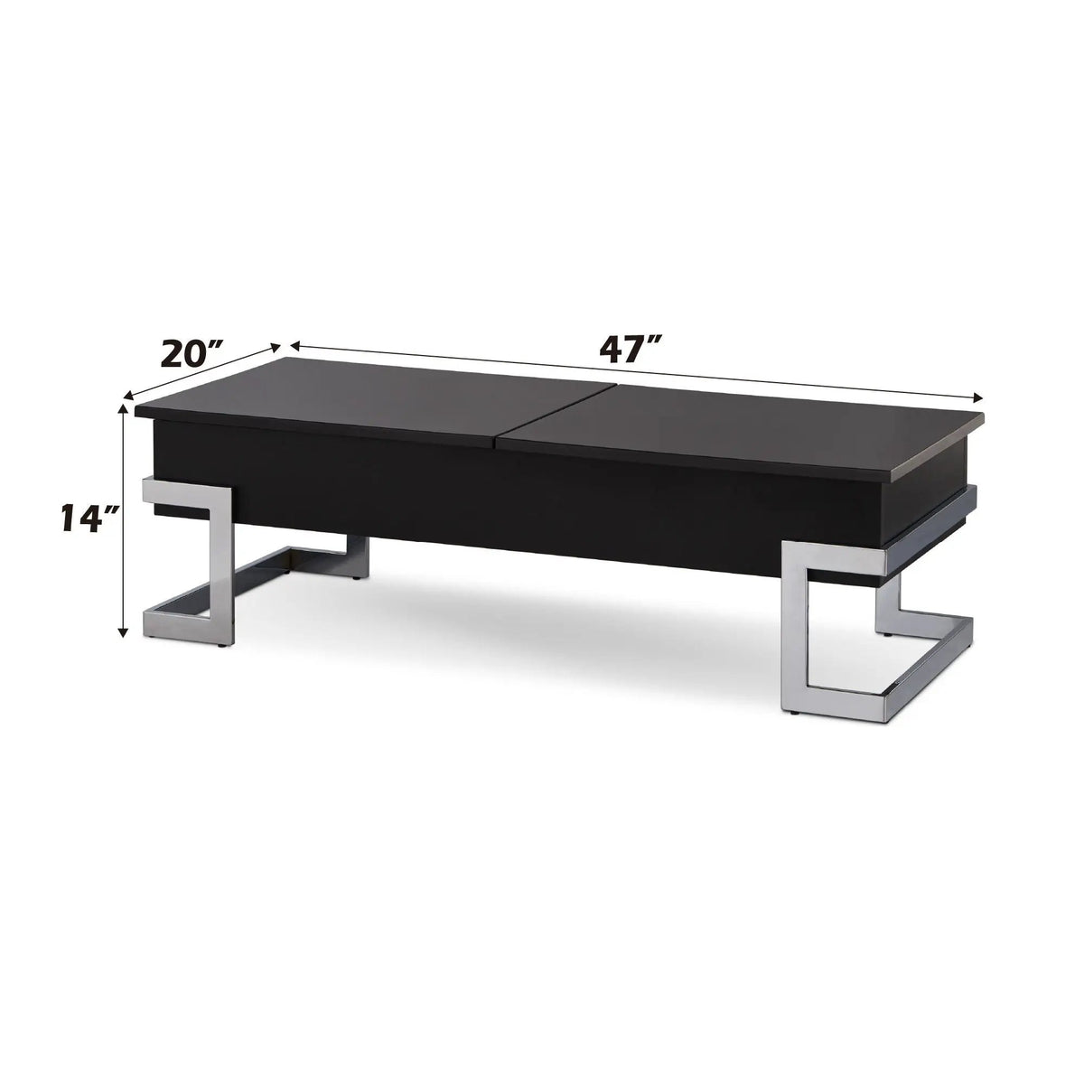 Calmam Lift Top Coffee Table | High Gloss Finish | 47 Inch Width | Geometric Metal Base