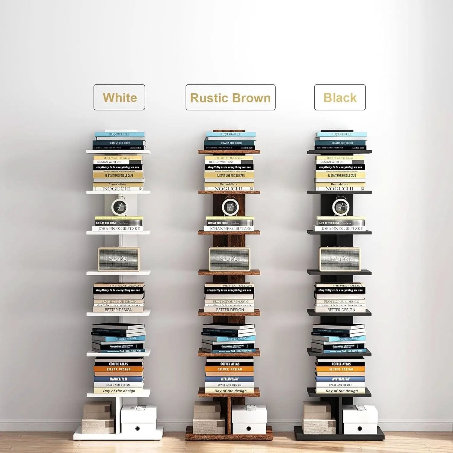 Vertical Bookshelf 8 Tier White Bookcase Living Room from PriceLows™