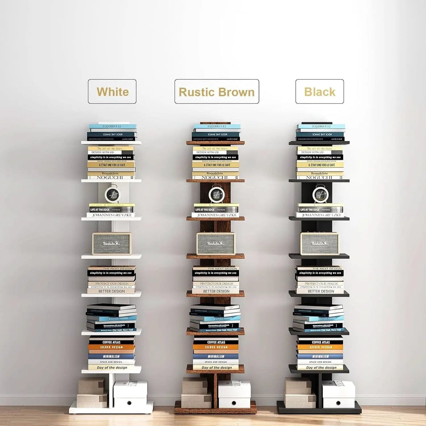 Vertical 8 Tier Bookshelf Black For Small Spaces Bookcase from PriceLows™
