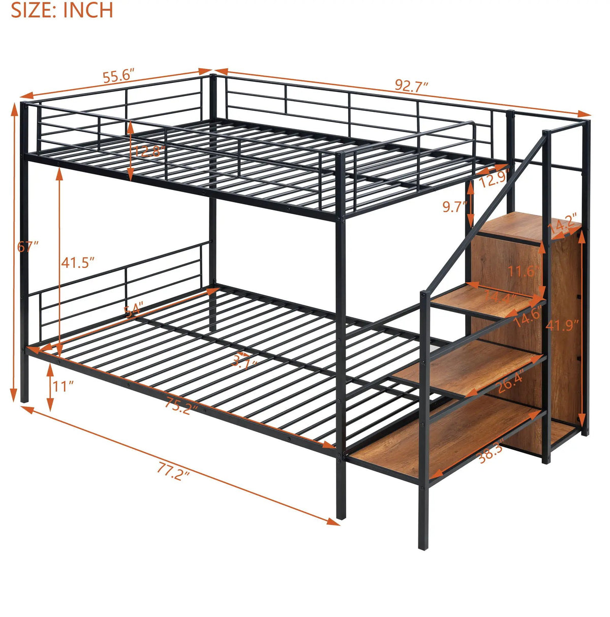 Metal Bunk Bed With Desk | Lateral Storage Ladder | Wardrobe | Clean-Cut Silhouette