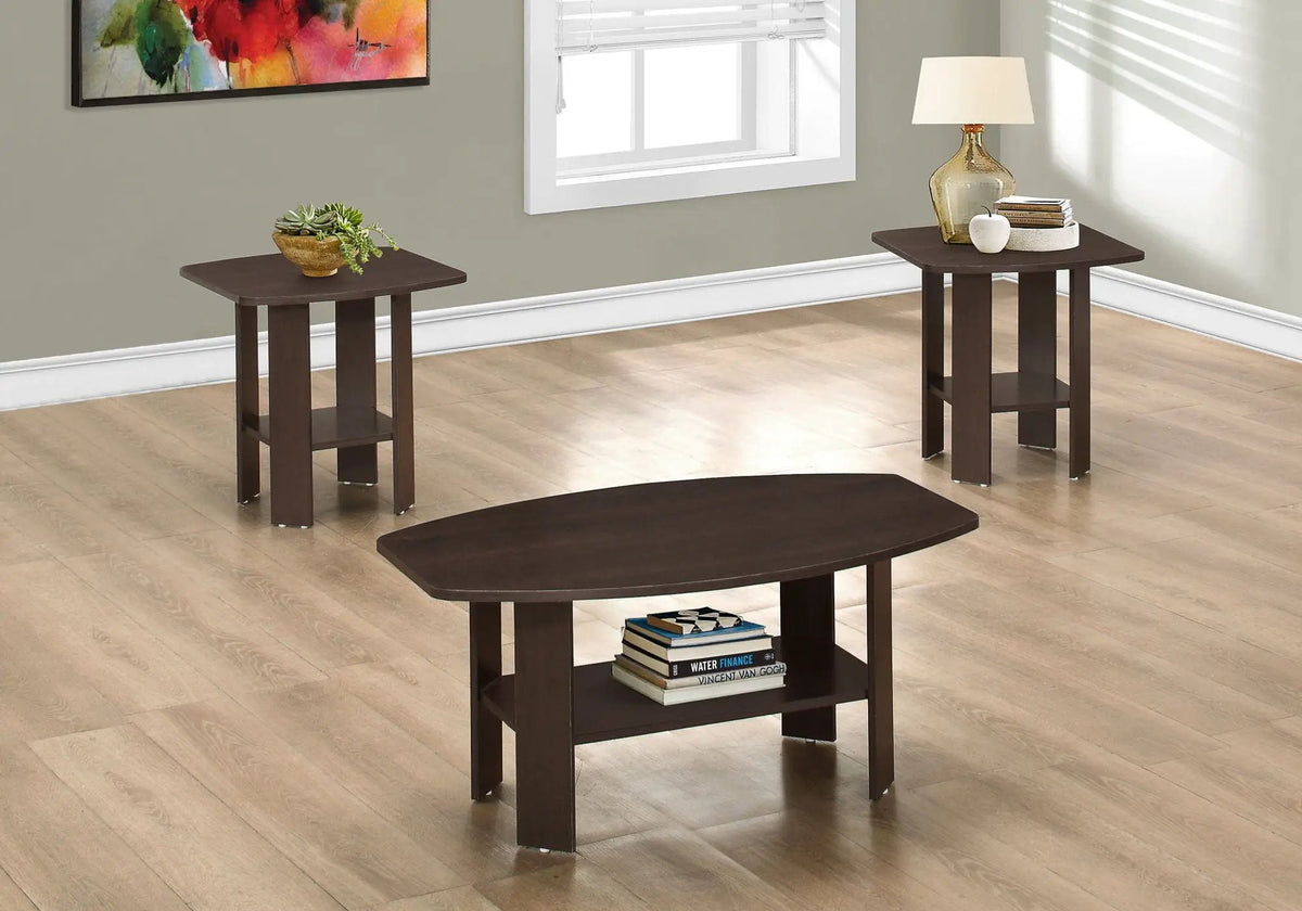 Espresso Coffee Table Set | Set Of 3 | Transitional Style | Kid And Pet Safe