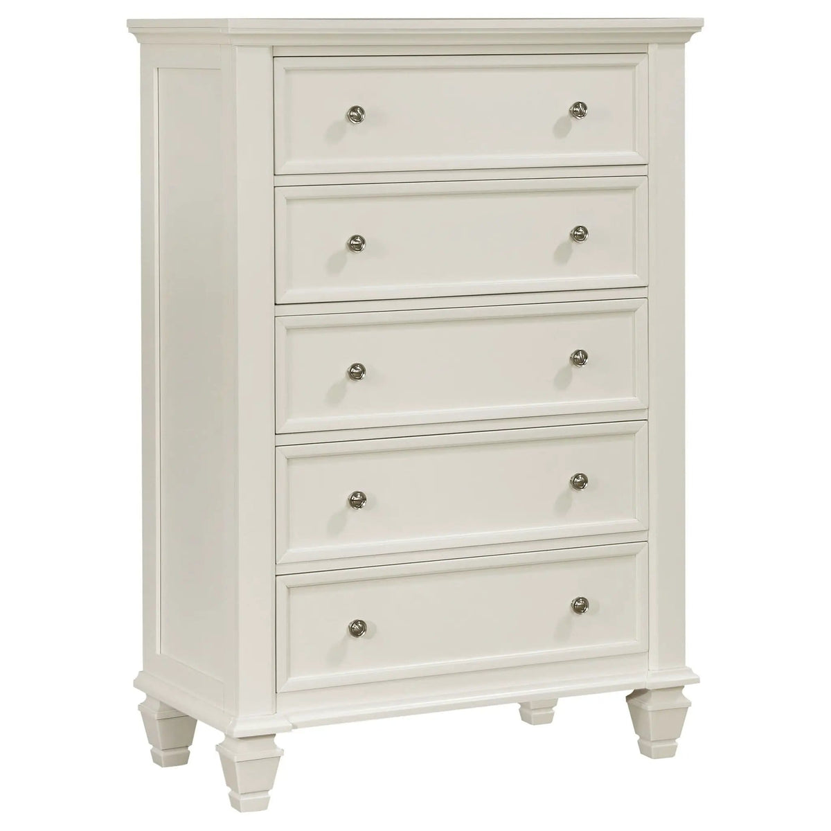Sandy Beach 5-drawer Bedroom Chest Cream | 36.25 x 18.5 x 53.25 in | Rubberwood & Engineered Wood | White