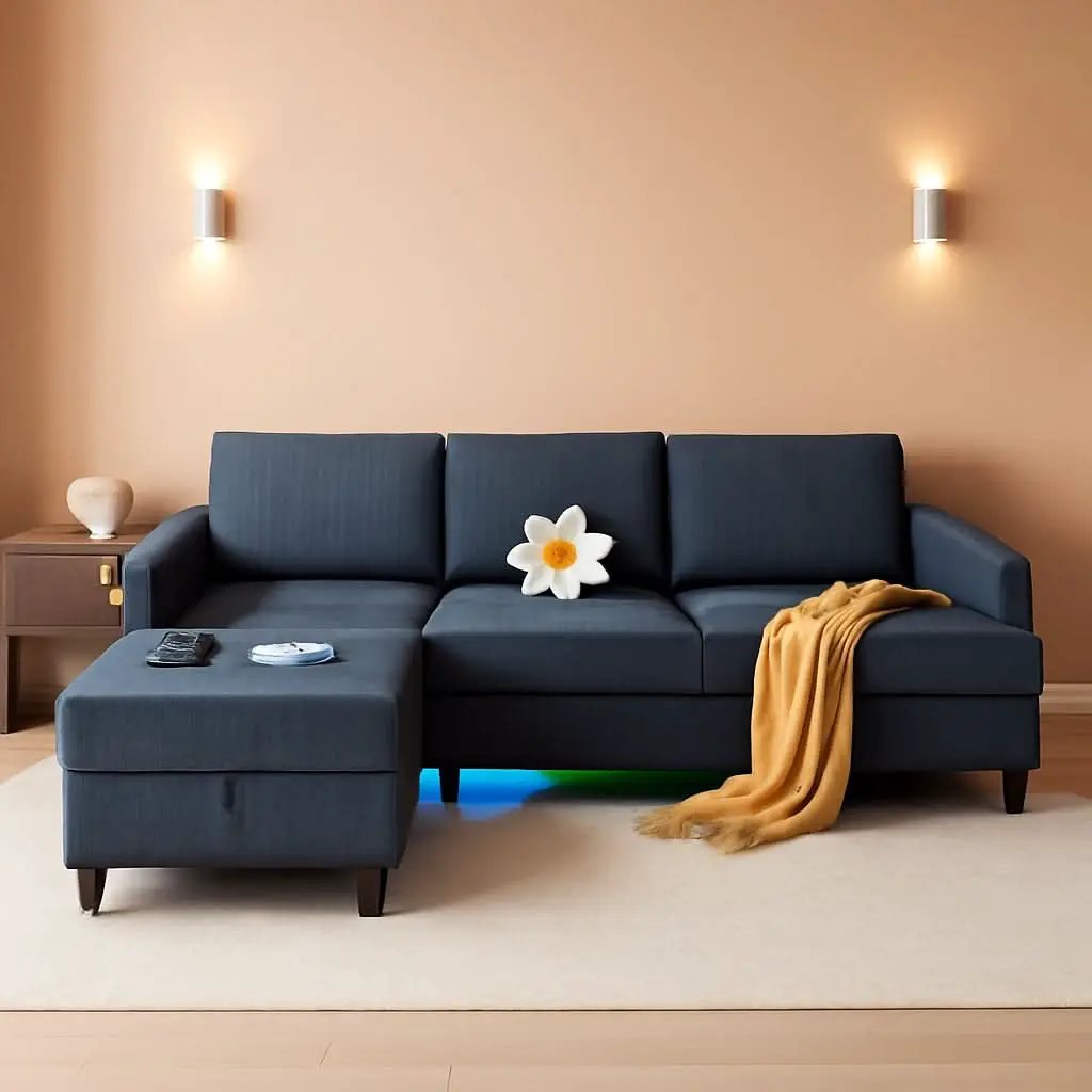 Blue Sectional Sofa With Reversible Chaise And Ottoman from PriceLows™