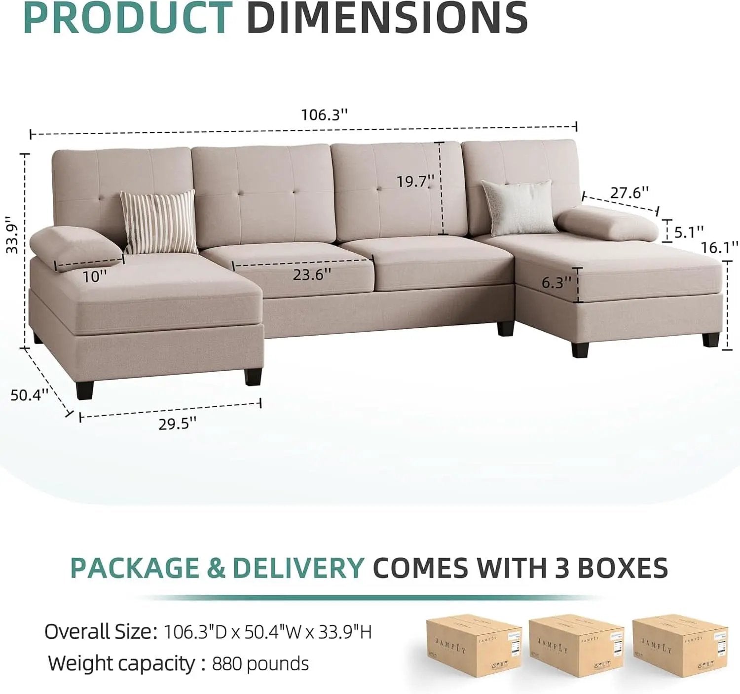 Dark Beige U Shaped Sectional Sofa With Chaise 4 Seats from PriceLows™