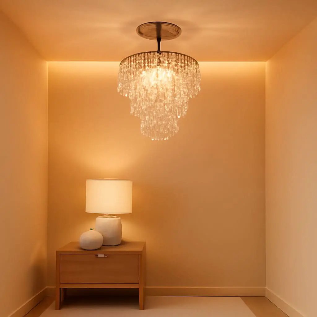 Mini Gold Crystal Chandelier 3 Tier Raindrop Flush Mount from PriceLows™