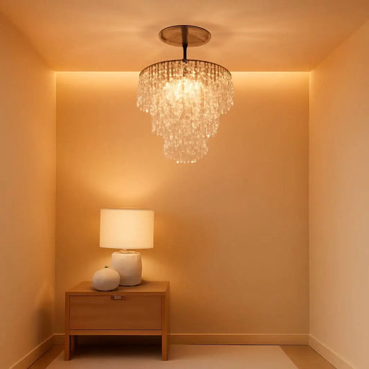 Mini Gold Crystal Chandelier 3 Tier Raindrop Flush Mount from PriceLows™