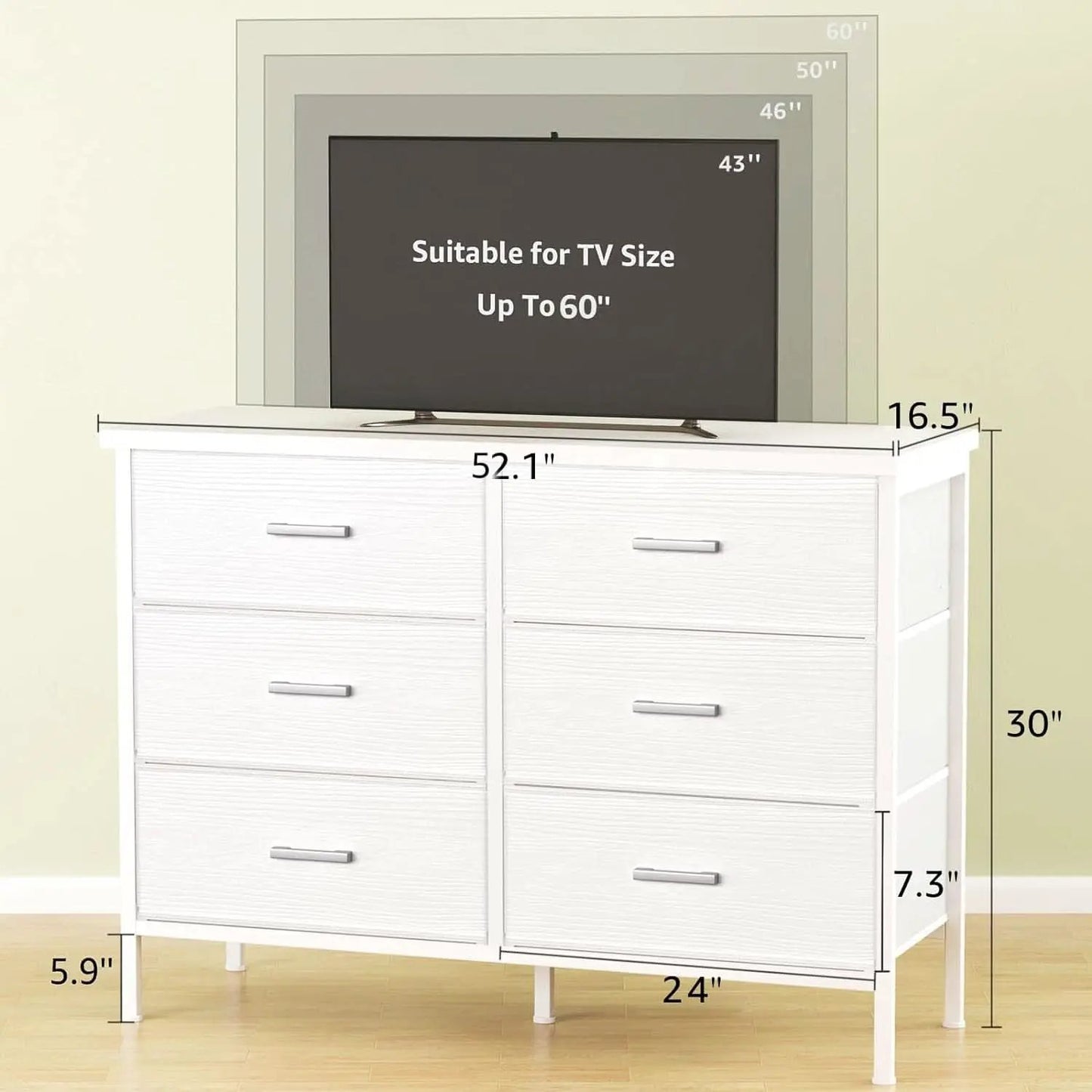 White Premium Fabric Dresser With Six Drawers And Wood Top from PriceLows™