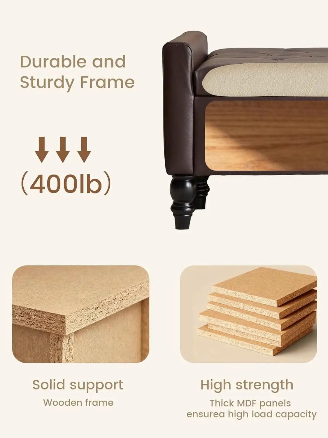 Brown Genuine Leather Storage Ottoman Bench Bedside from PriceLows™