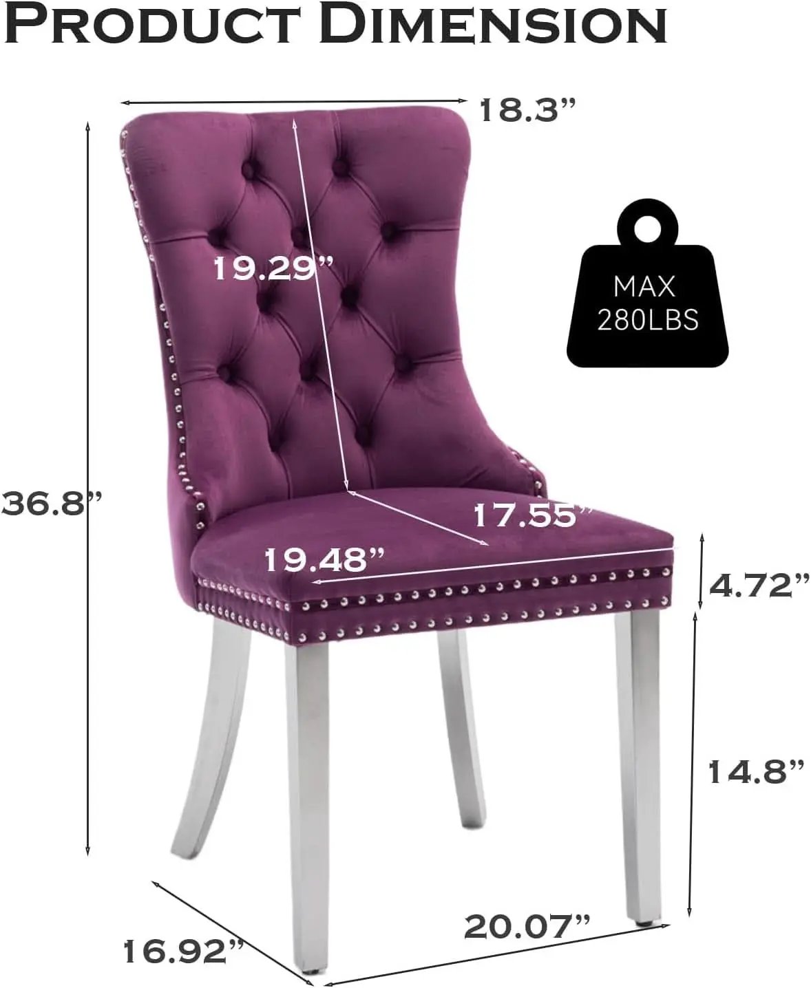 Velvet Dining Chairs Set Of 4 With Nailhead Trim And Silver Plated Legs from PriceLows™