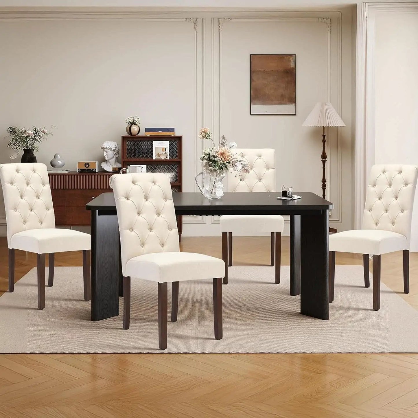 Rectangular Dining Table Set For Six Black Beige Two Tone from PriceLows™