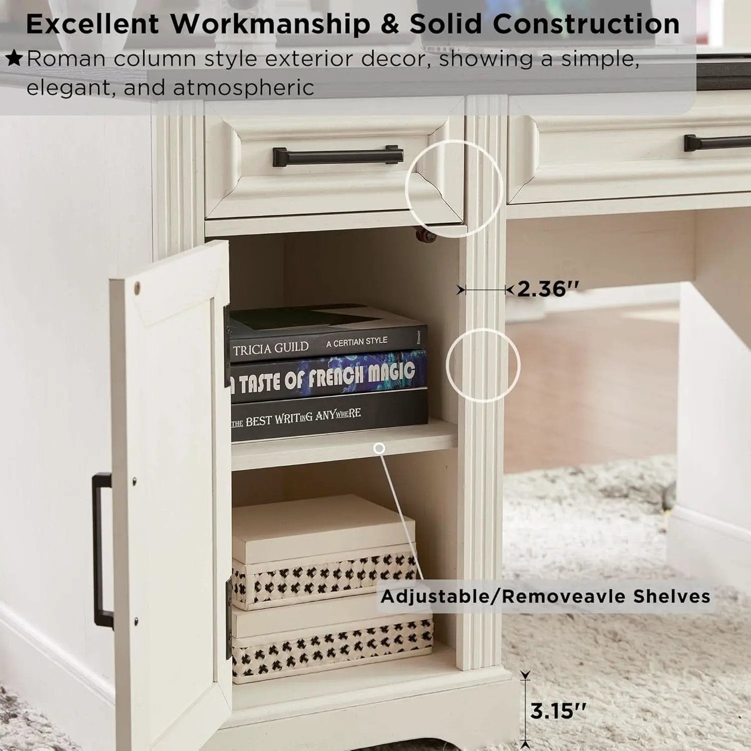Farmhouse 76 Inch White Industrial Grade Desk Hutch from PriceLows™