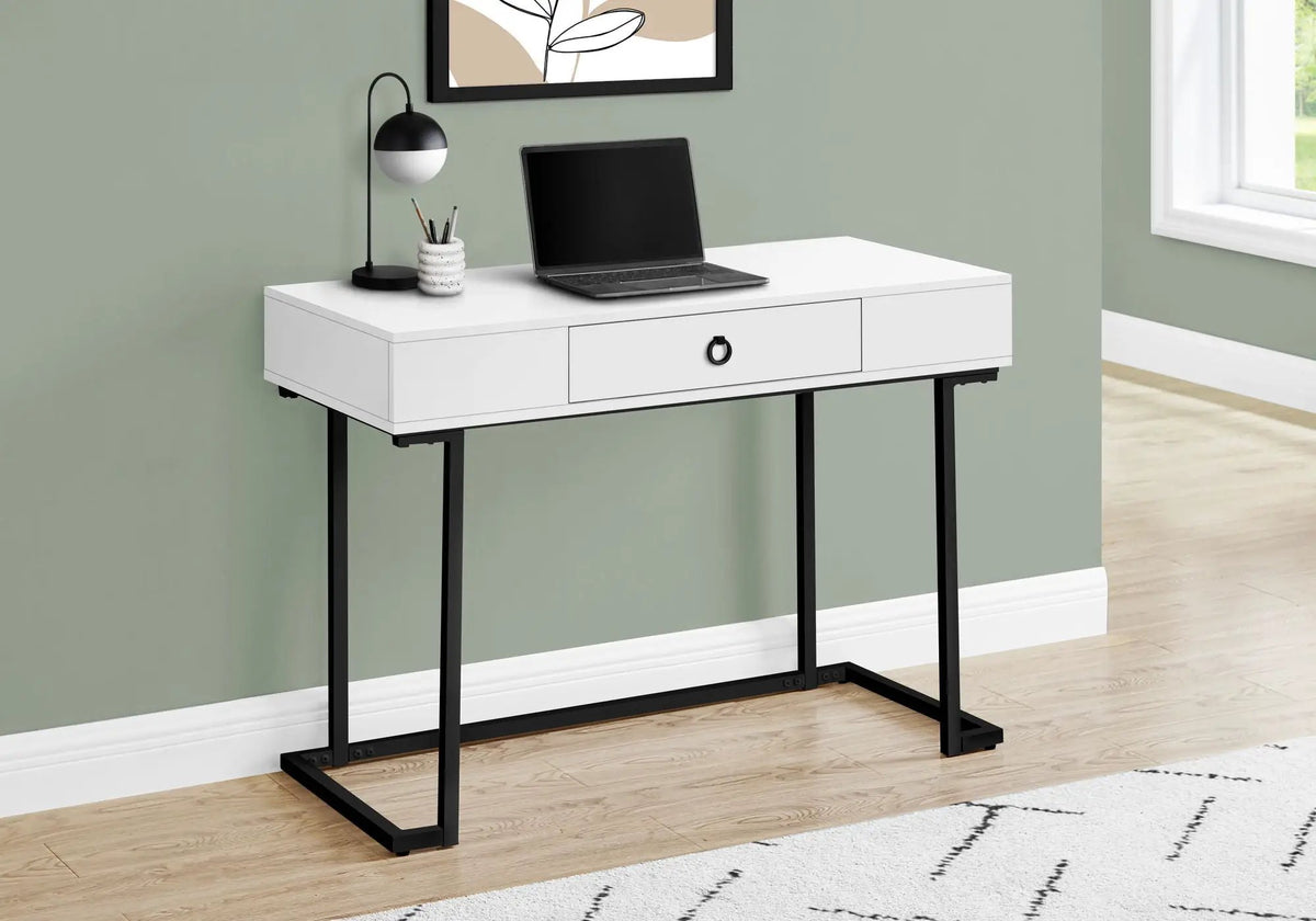Glossy Computer Desk | Large Center Drawer | Laminate Finish | 41.75 Inch Length